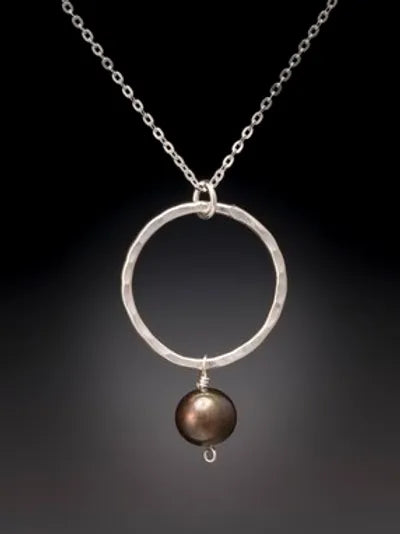 Peacock Freshwater Pearl on Large Hoop Pendant