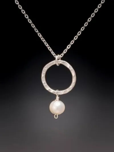 White Freshwater Pearl on Small Hoop Pendant