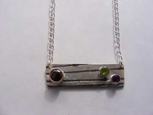 Garnet, Peridot, Amethyst Etched Pendant