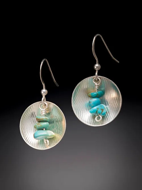 Domed disc earring with turquoise chips