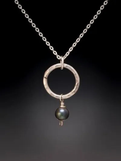 Peacock Freshwater Pearl on Small Hoop Pendant