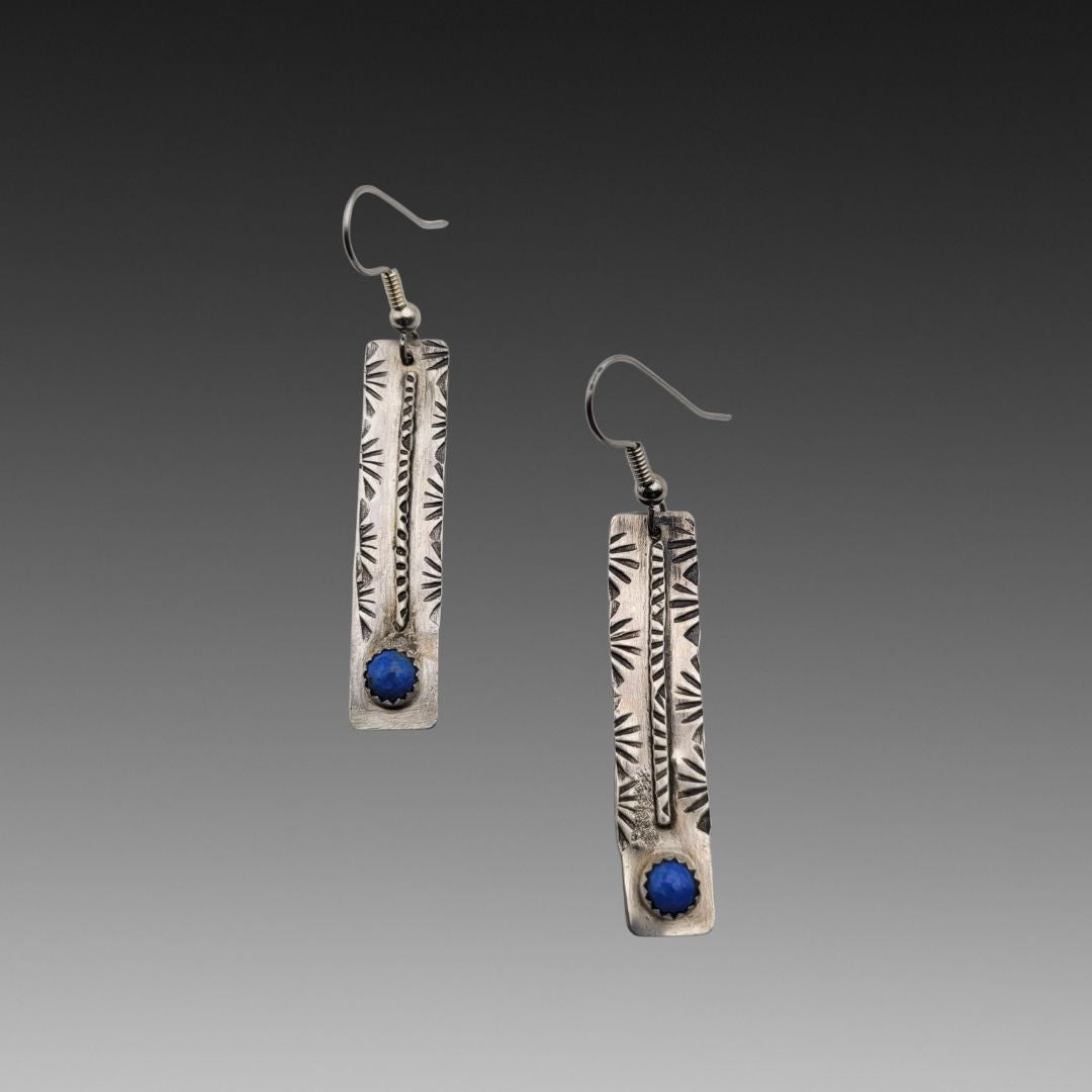 Lapis Sky Stamped Sterling Dangles