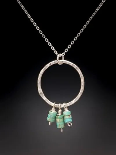 Turquoise Heishi Beads on Large Hoop Pendant