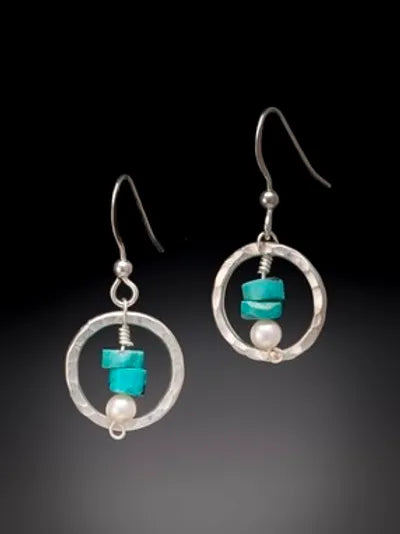 Turquoise & White Pearl Hoop Earrings