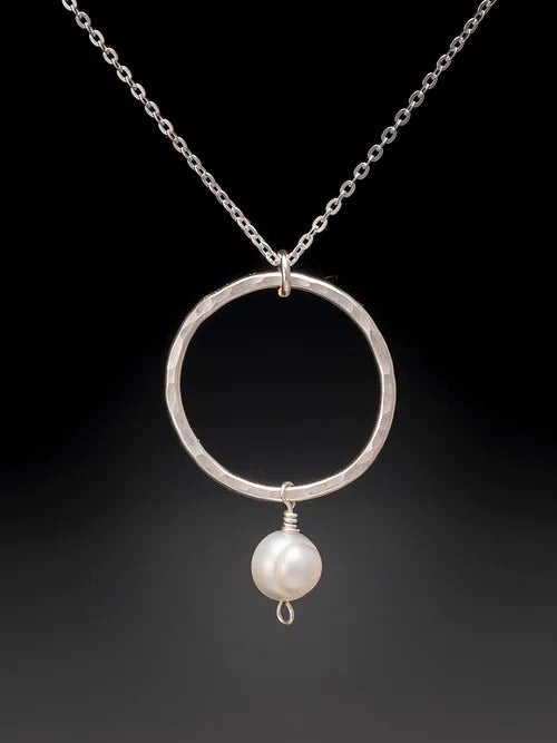 White Freshwater Pearl on Large Hoop Pendant