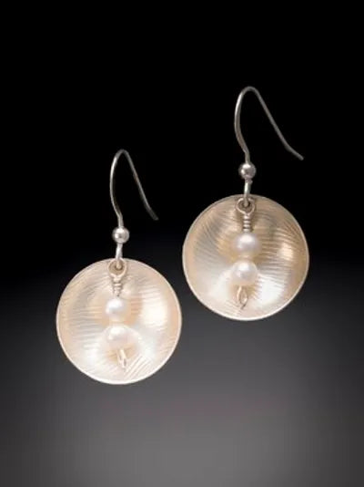 Domed disc earring with small white pearls