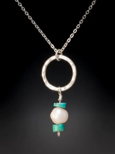 Halo Pearl Drop Necklace - Choice of pearl color or turquoise